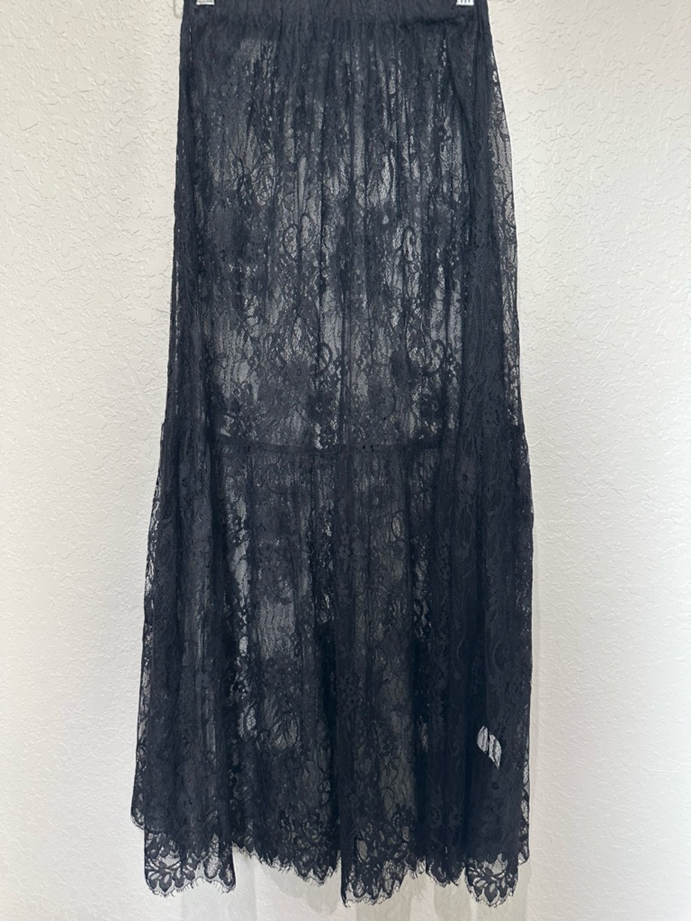 BlackMilk Gossamer Black Lace Sheer Maxi Skirt - Scalloped Hem - XS